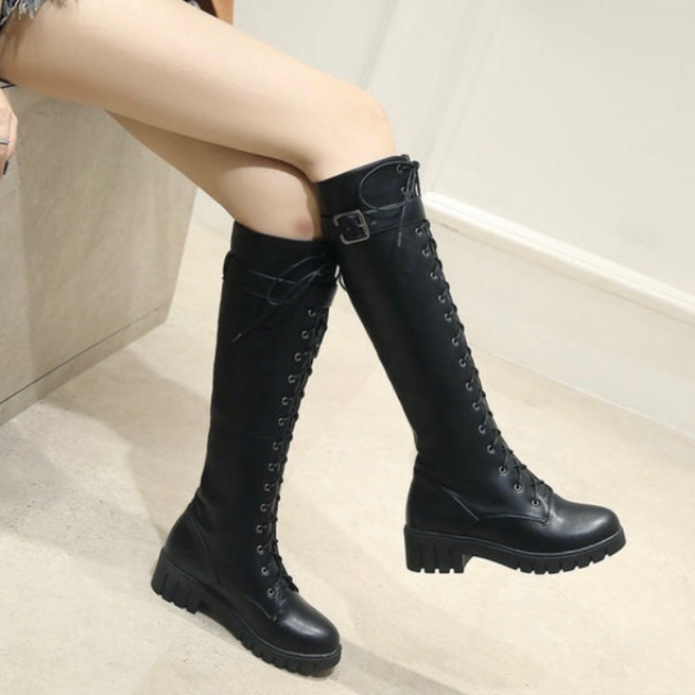 Lace up knee high boots